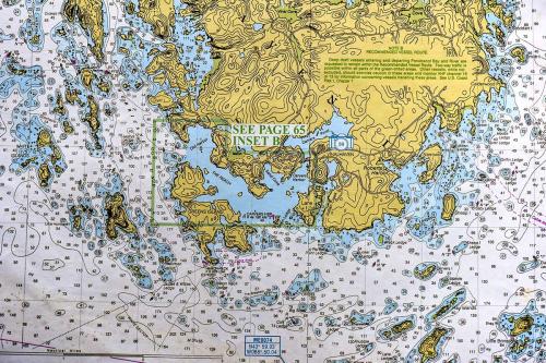 A section of a nautical chart showing the location